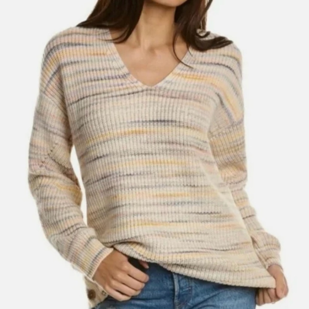 Michael Stars Autumn Spacedye V-neck Pullover Sweater in Rainbow Combo [Size 1X]